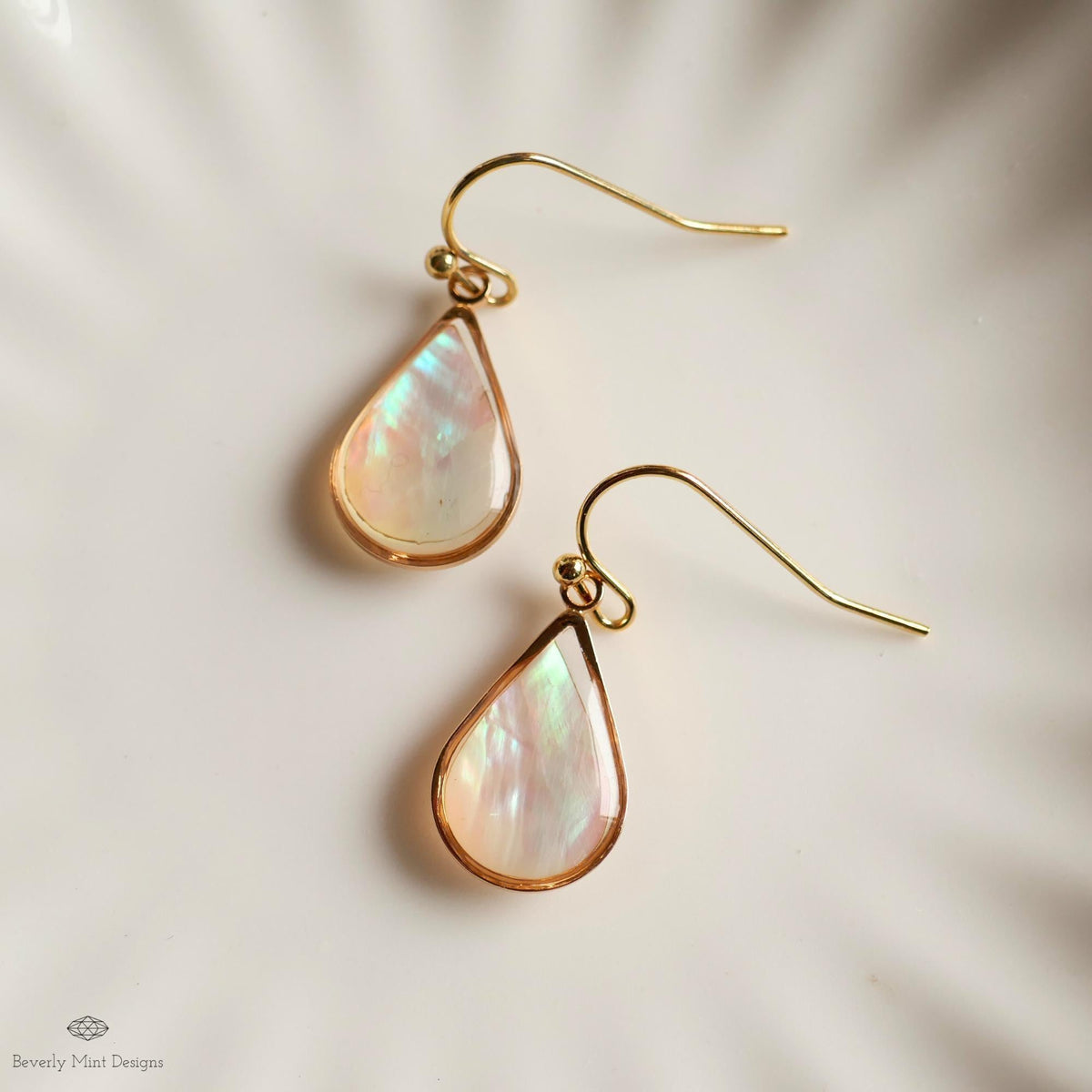 Mother of Pearl Style Teardrop Earrings, Gold Drop Earrings, Elegant Shell Style Jewelry, Sensitive Ear & Clip-On Options
