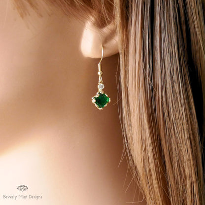 Emerald Green Small Charm Earrings, Green Earrings, Drop & Dangle Earrings, Minimalist Jewelry, Bridesmaids Gift, Anniversary Gift