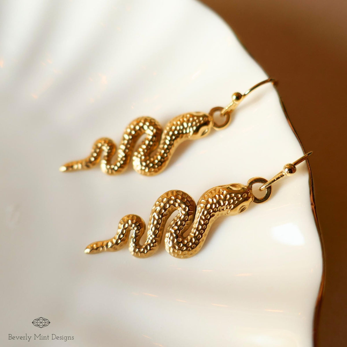 Gold Snake Earrings, Handmade Dangle Serpent Jewelry, Lightweight and Unique, Trendy Statement Earrings, Sensitive Ear & Clip-On Options