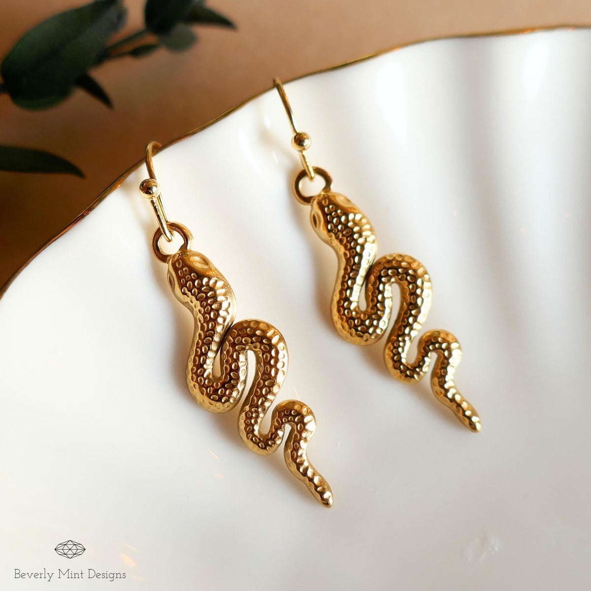 Gold Snake Earrings, Handmade Dangle Serpent Jewelry, Lightweight and Unique, Trendy Statement Earrings, Sensitive Ear & Clip-On Options