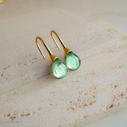 Green dangle earring Gemstone Earrings Green Earring, Gem Stone Waterdrop Earrings