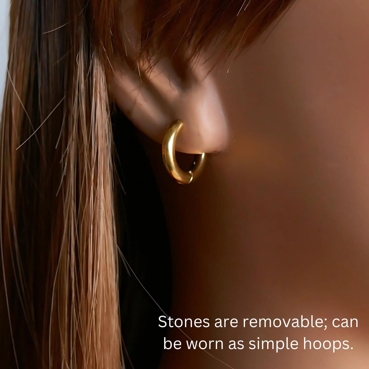 Raw Emerald Earrings, Green Raw Stone Earrings, 18K Gold Huggie Hoop Earrings with May Birthstone
