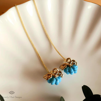 Halloween Pumpkin Earrings, Cute Pumpkin Earrings, Blue Earrings, Fun Halloween Accessories, Sensitive Ear & Clip-On Options