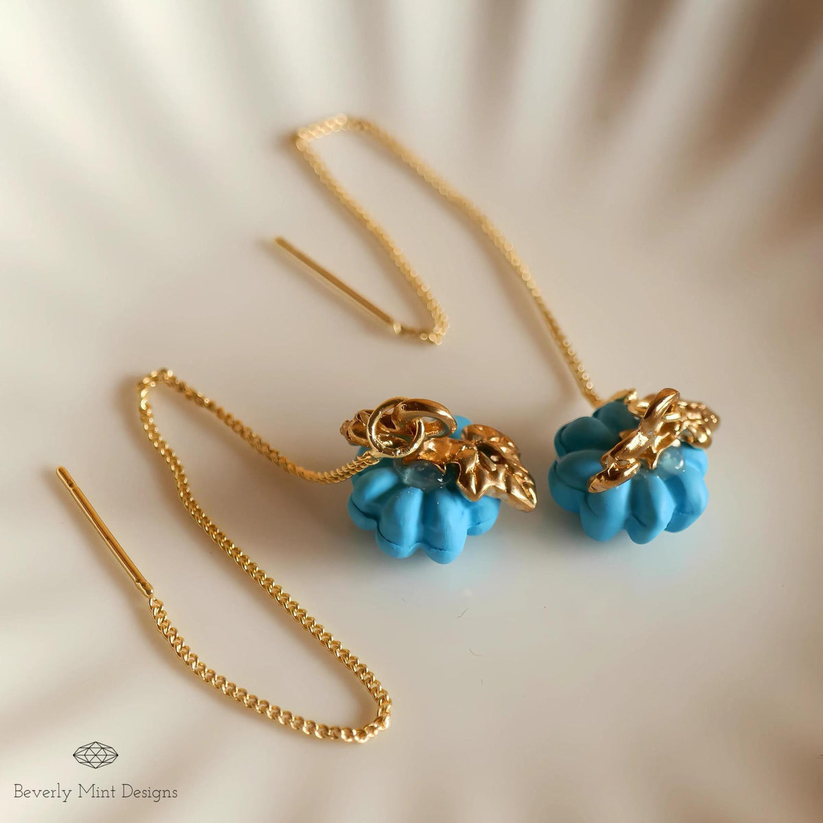 Halloween Pumpkin Earrings, Cute Pumpkin Earrings, Blue Earrings, Fun Halloween Accessories, Sensitive Ear & Clip-On Options