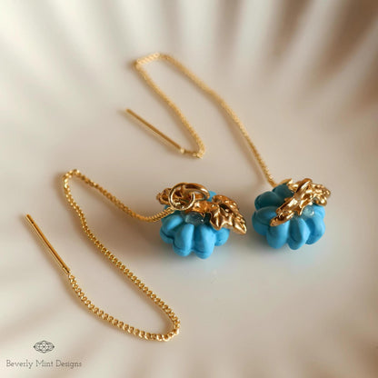 Halloween Pumpkin Earrings, Cute Pumpkin Earrings, Blue Earrings, Fun Halloween Accessories, Sensitive Ear & Clip-On Options
