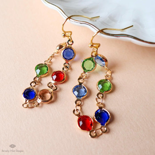 Colorful Stone Earrings, Gold Multi Color Dangle Earrings, Boho Statement Jewelry, Rainbow Drop Earrings, Sensitive Ear & Clip-On Options