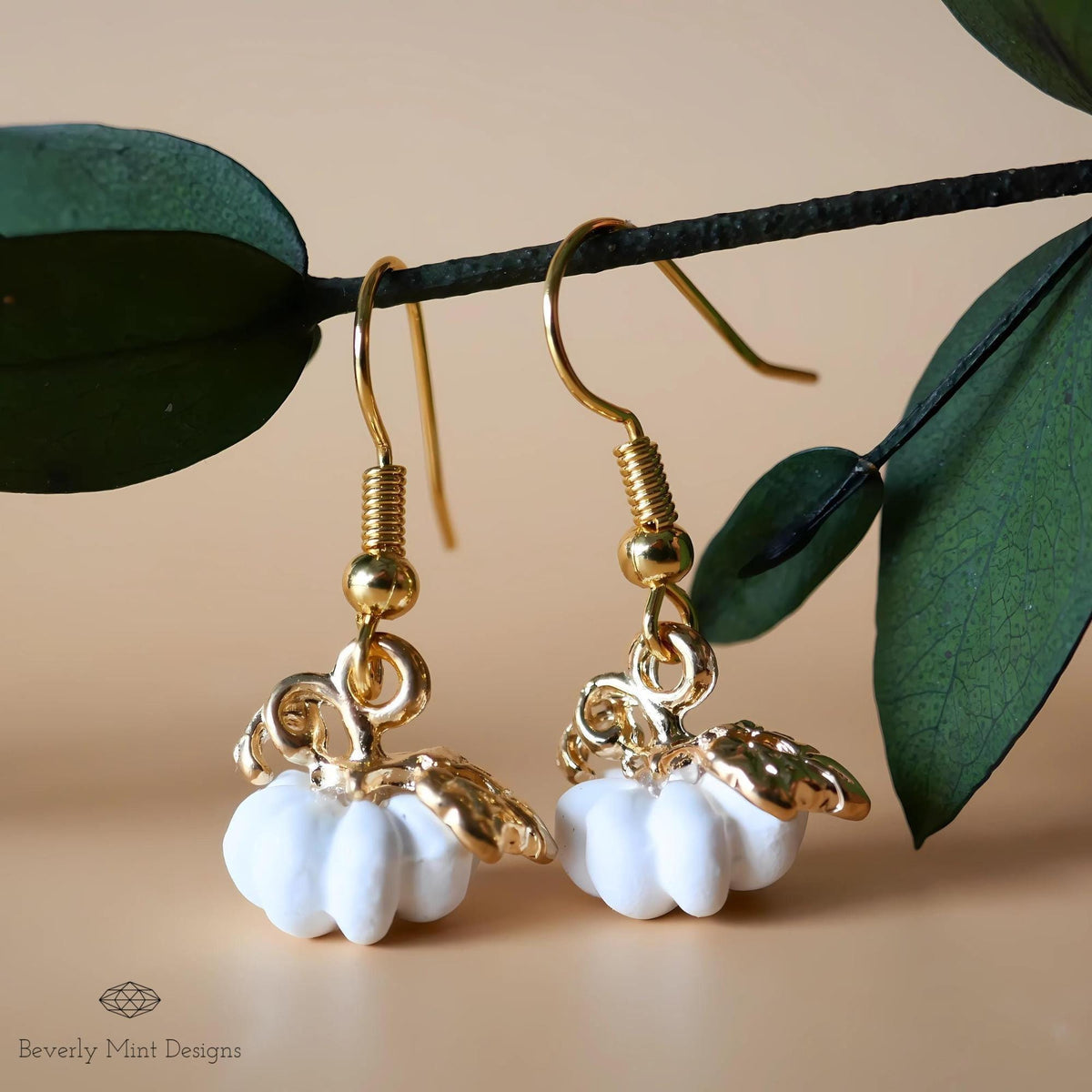 Halloween Pumpkin Earrings, Cute Tiny White Pumpkin Earrings, Fall White Jewelry, Fun Halloween Accessories, Sensitive Ear & Clip-On Options
