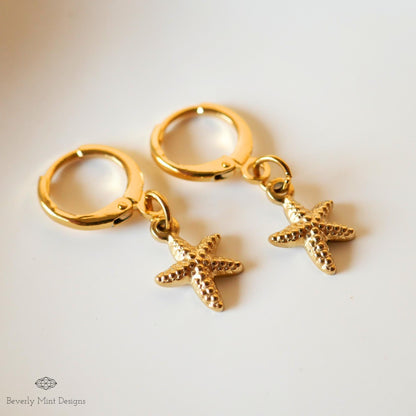 Starfish Earrings, 18K Gold Minimalist Earrings, Beach Earrings, Sensitive Ear & Clip-On Options