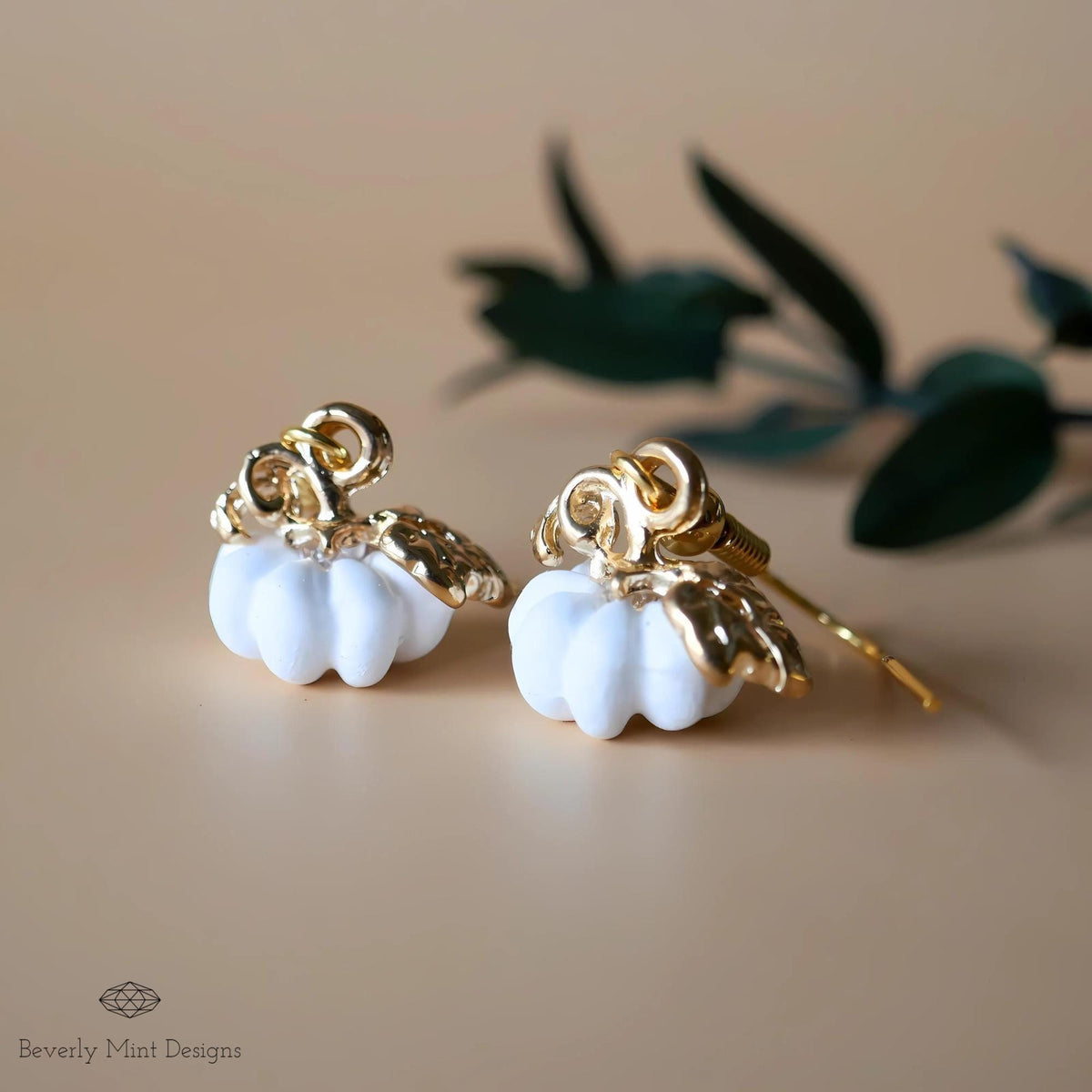 Halloween Pumpkin Earrings, Cute Tiny White Pumpkin Earrings, Fall White Jewelry, Fun Halloween Accessories, Sensitive Ear & Clip-On Options