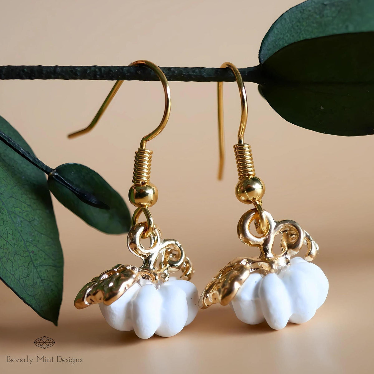 Halloween Pumpkin Earrings, Cute Tiny White Pumpkin Earrings, Fall White Jewelry, Fun Halloween Accessories, Sensitive Ear & Clip-On Options