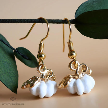 Halloween Pumpkin Earrings, Cute Tiny White Pumpkin Earrings, Fall White Jewelry, Fun Halloween Accessories, Sensitive Ear & Clip-On Options