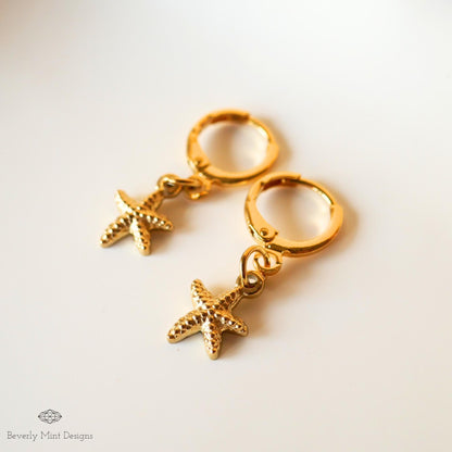 Starfish Earrings, 18K Gold Minimalist Earrings, Beach Earrings, Sensitive Ear & Clip-On Options