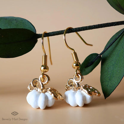 Halloween Pumpkin Earrings, Cute Tiny White Pumpkin Earrings, Fall White Jewelry, Fun Halloween Accessories, Sensitive Ear & Clip-On Options