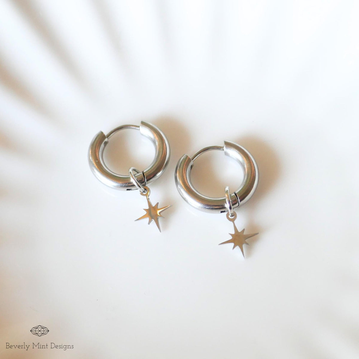 Starburst Stud Earrings, Silver Star Huggie Hoop Earrings, Minimalist Dangle Hoops for Women , Celestial Jewelry, Dainty Star Charm Earrings
