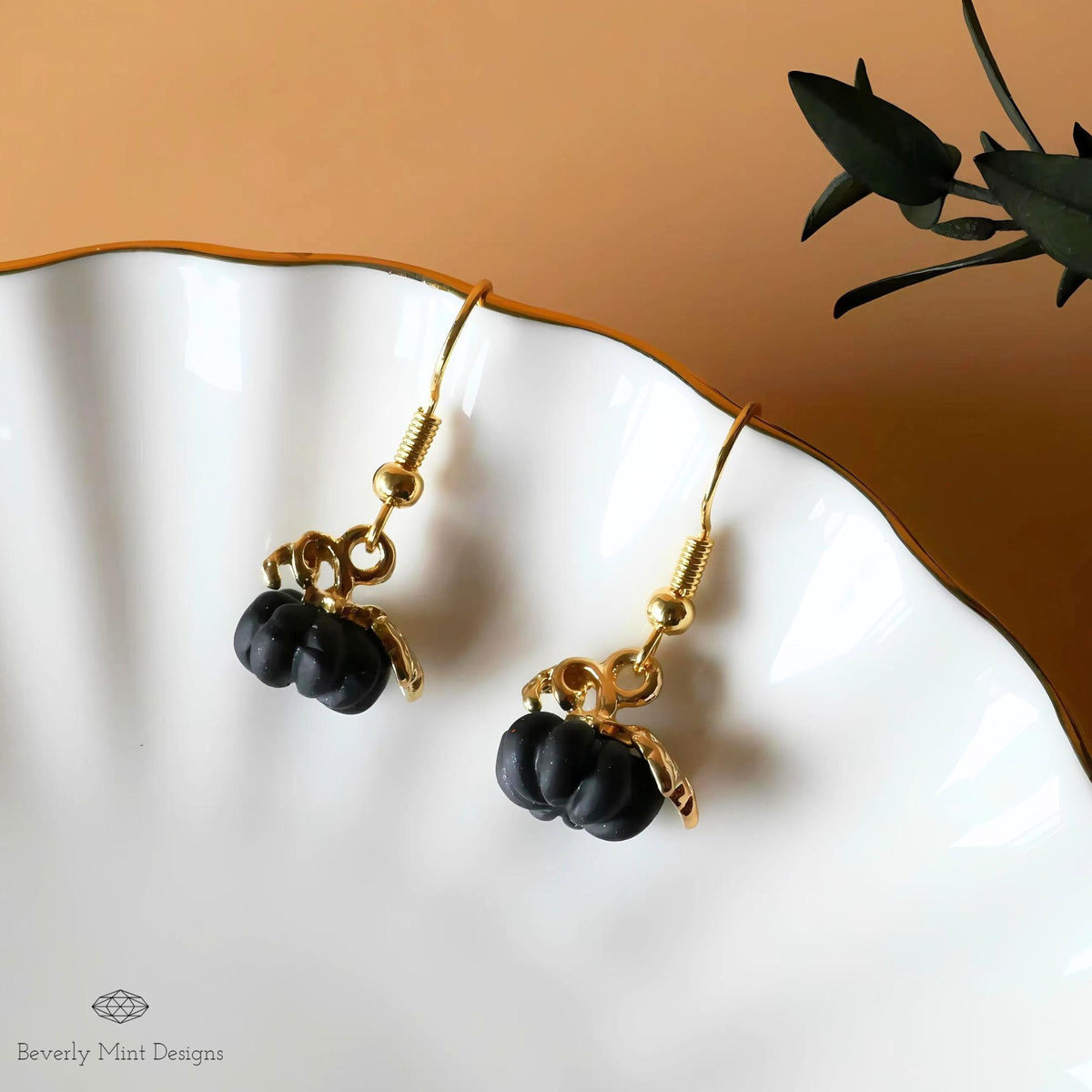 Halloween Pumpkin Earrings, Tiny Cute Black Pumpkin Dangle Earrings, Fall Jewelry, Sensitive Ear & Clip-On Options