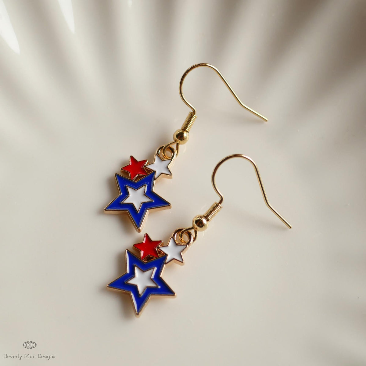 USA Earrings, American Flag Earrings, Red White Blue Star Earrings, USA Patriotic Earrings, Sensitive Ear & Clip-On Options