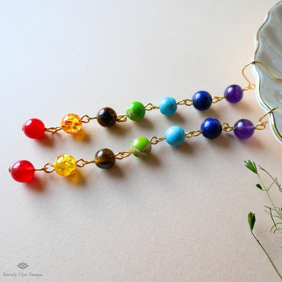 Chakra Earrings , Rainbow Threader Earrings, Seven Chakra Jewelry, Healing Crystal Earrings, Sensitive Ear & Clip-On Options