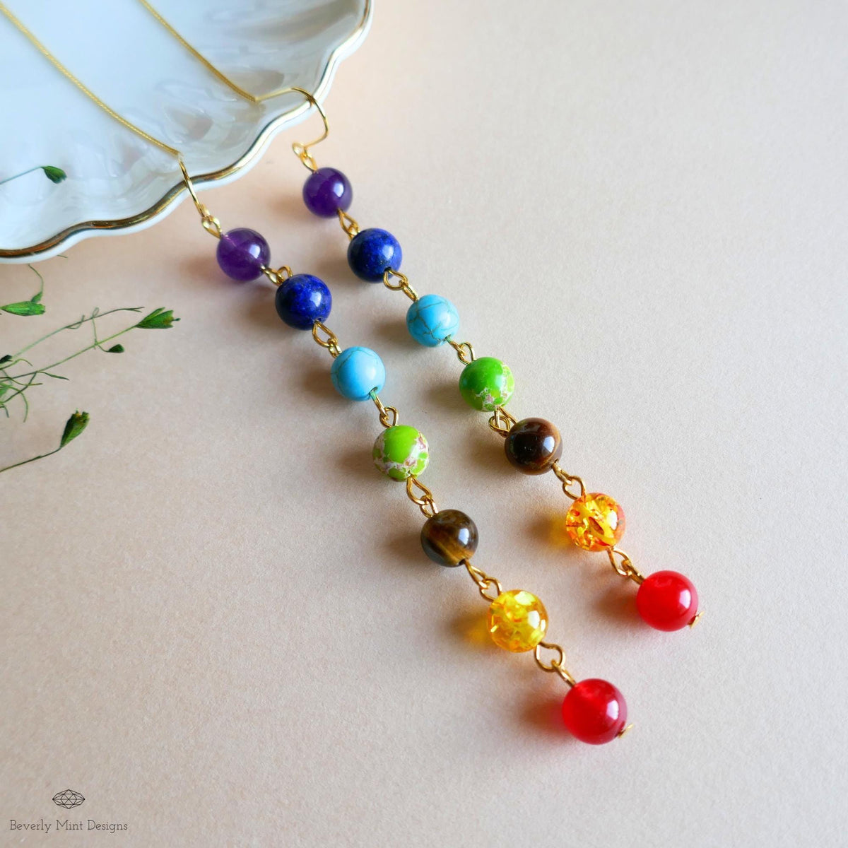 Chakra Earrings , Rainbow Threader Earrings, Seven Chakra Jewelry, Healing Crystal Earrings, Sensitive Ear & Clip-On Options
