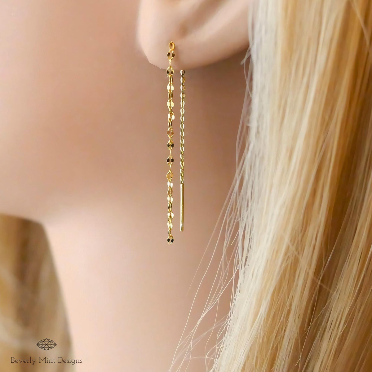 14K Gold Threader Earrings, Gold Tassel Earrings, Threader Earrings, Dainty Earrings, Long Earrings, Minimalist Earrings