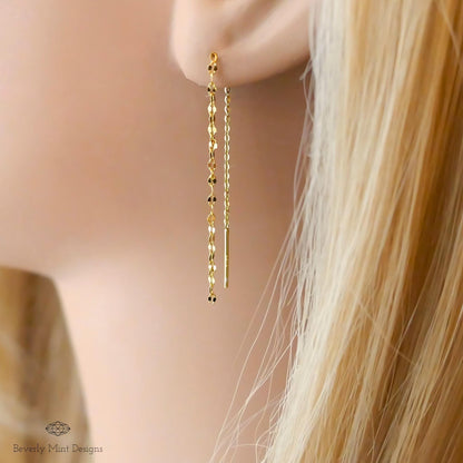 14K Gold Threader Earrings, Gold Tassel Earrings, Threader Earrings, Dainty Earrings, Long Earrings, Minimalist Earrings
