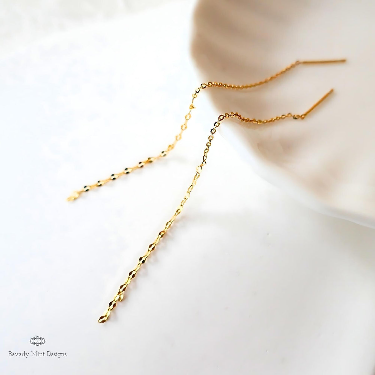 14K Gold Threader Earrings, Gold Tassel Earrings, Threader Earrings, Dainty Earrings, Long Earrings, Sensitive Ear & Clip-On Options