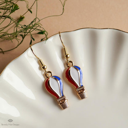 Patriotic Hot Air Balloon Earrings , Red White Blue Dangle Jewelry, USA 4th of July Earrings, Sensitive Ear & Clip-On Options