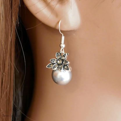 Vintage Gray Pearl Drop Earrings , Large Pearl Dangle Earrings , Bride, Wedding, Sensitive Ear & Clip-On Options