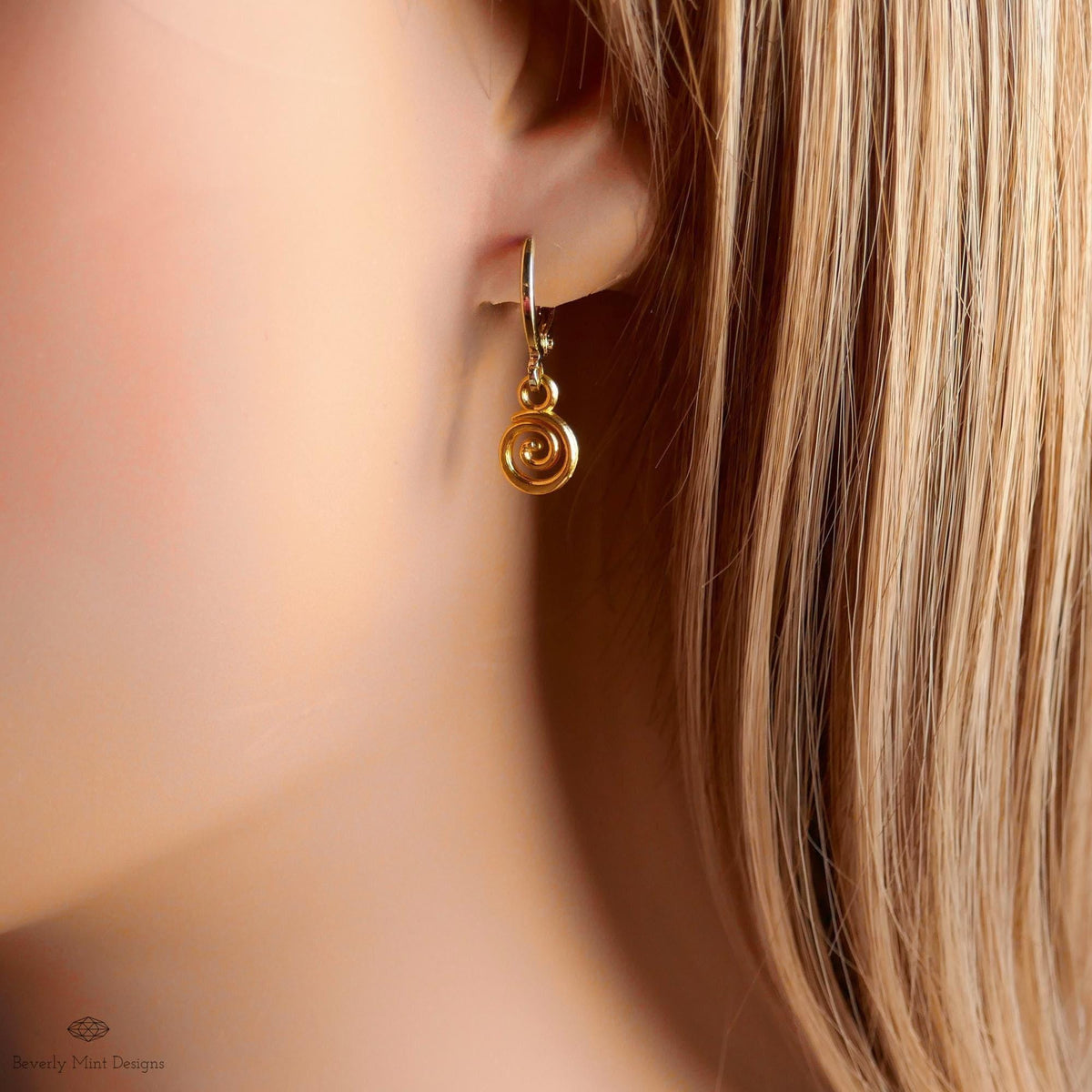 Gold Tiny Spiral Earrings, Mini Swirl Dangle Earrings, Minimalist Boho Jewelry, Celtic Inspired Earrings, Sensitive Ear & Clip-On Options