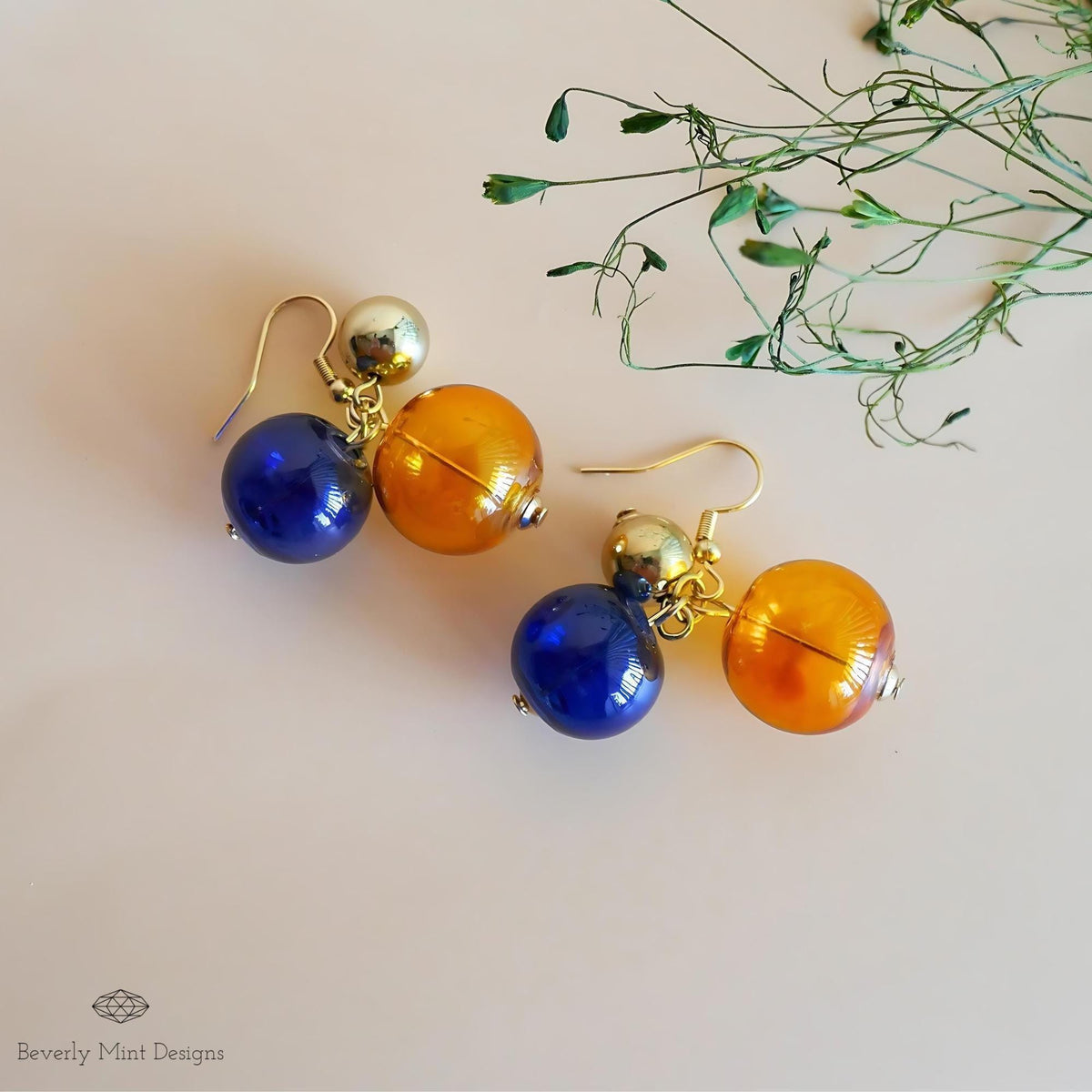 Glass Ball Dangle Long Earrings, 18K Gold Unique Glass Ball Earrings, Dangle and Drop Earrings, Sensitive Ear & Clip-On Options