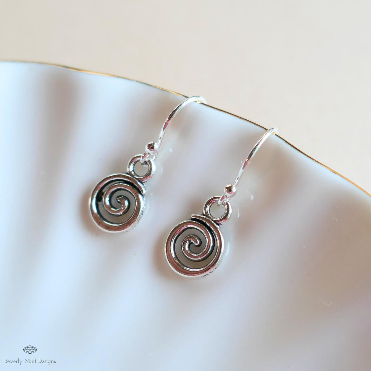 Silver Spiral Earrings, Small Dangle Swirl Earrings, Minimalist Boho Jewelry, Celtic Inspired, Sensitive Ear & Clip-On Options