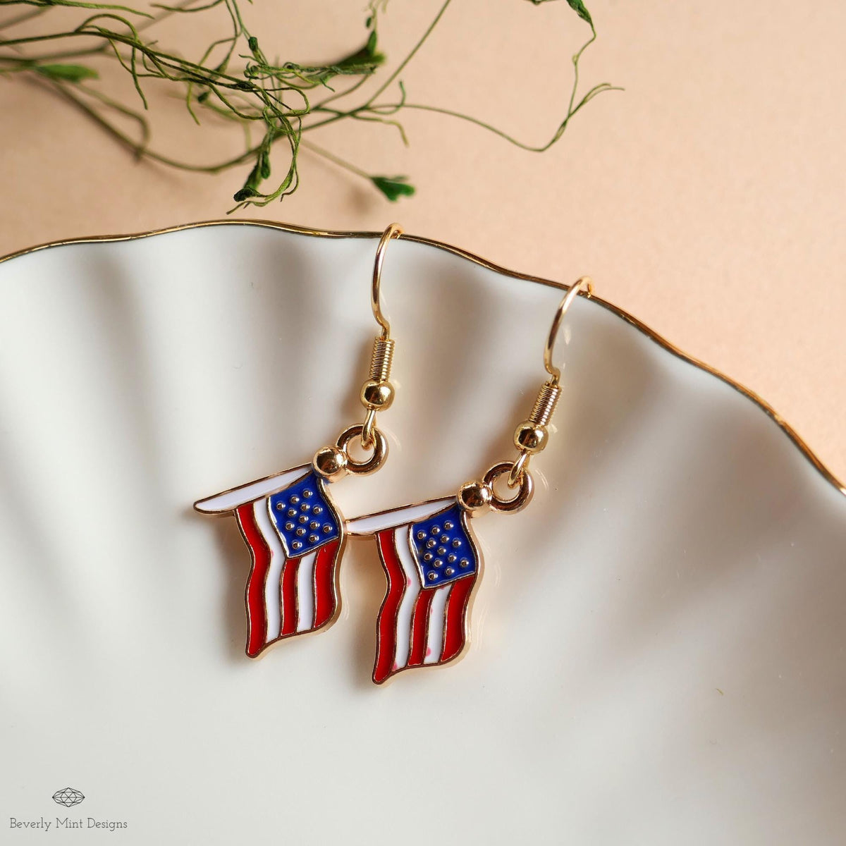 American Flag Earrings, Red White Blue Dangle Jewelry, USA Patriotic Earrings, 4th of July Accessories, Sensitive Ear & Clip-On Options