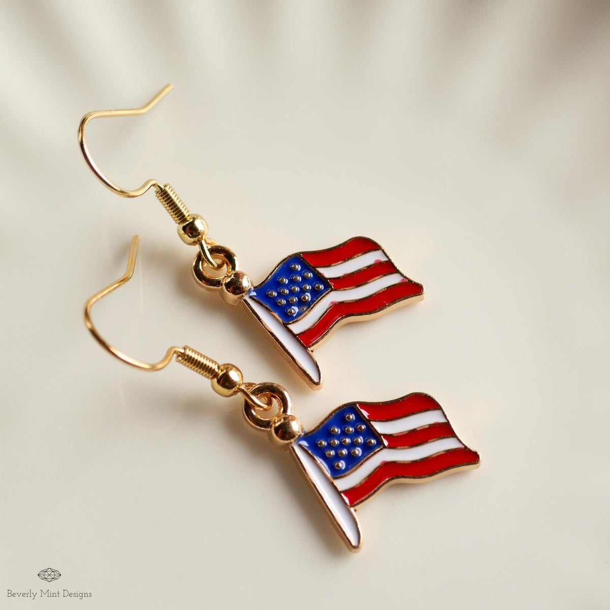 American Flag Earrings, Red White Blue Dangle Jewelry, USA Patriotic Earrings, 4th of July Accessories, Sensitive Ear & Clip-On Options
