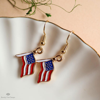 American Flag Earrings, Red White Blue Dangle Jewelry, USA Patriotic Earrings, 4th of July Accessories, Sensitive Ear & Clip-On Options