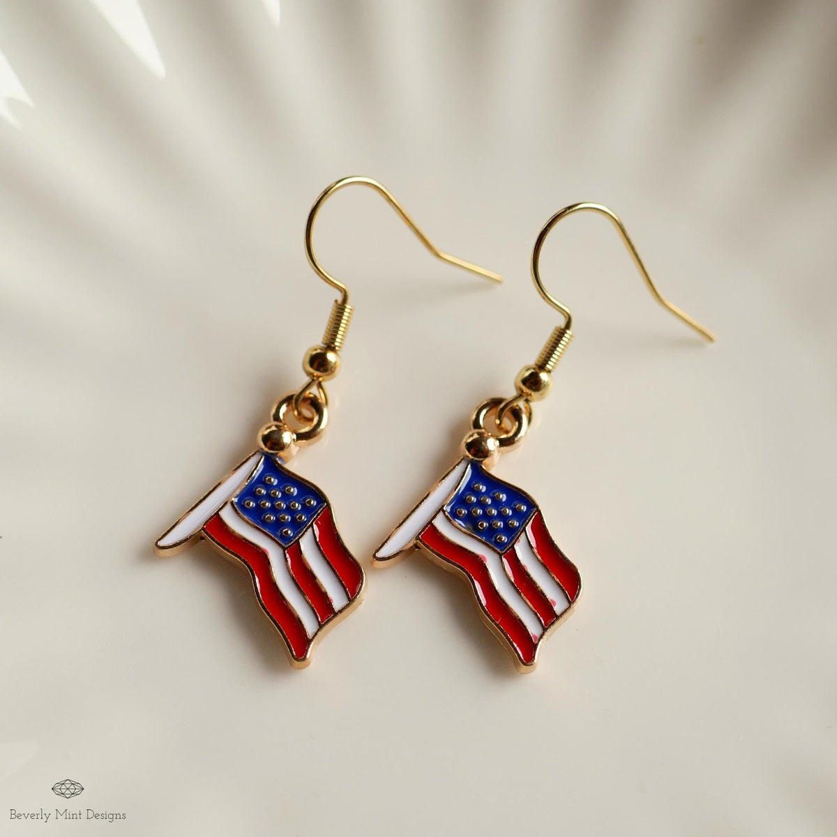 American Flag Earrings, Red White Blue Dangle Jewelry, USA Patriotic Earrings, 4th of July Accessories, Sensitive Ear & Clip-On Options