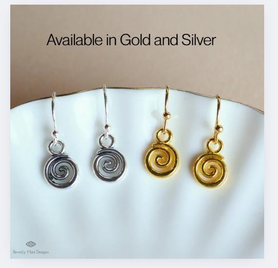 Silver Spiral Earrings, Small Dangle Swirl Earrings, Minimalist Boho Jewelry, Celtic Inspired, Sensitive Ear & Clip-On Options