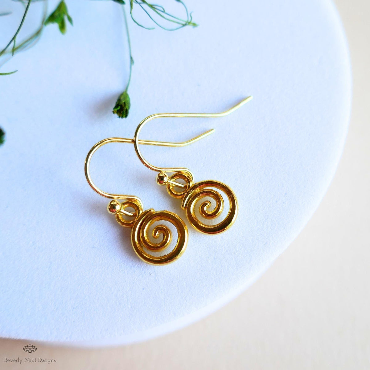Gold Tiny Spiral Earrings, Mini Swirl Dangle Earrings, Minimalist Boho Jewelry, Celtic Inspired Earrings, Sensitive Ear & Clip-On Options