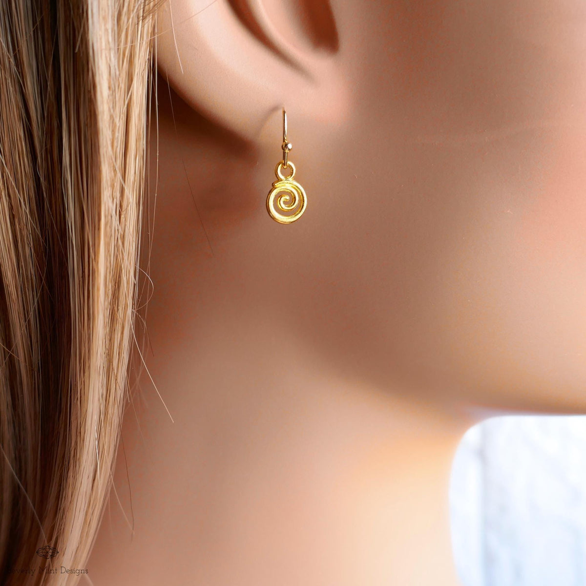 Gold Tiny Spiral Earrings, Mini Swirl Dangle Earrings, Minimalist Boho Jewelry, Celtic Inspired Earrings, Sensitive Ear & Clip-On Options