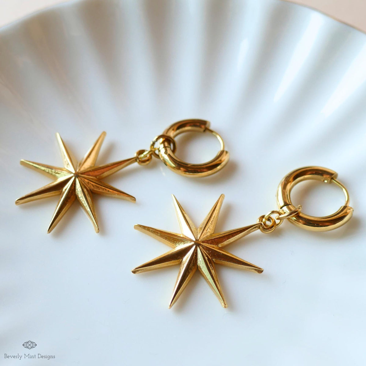 Gold Star Hoop Earrings, Statement Earrings, Boho Festival Jewelry, Astrology , Star Dangle Huggie Earrings