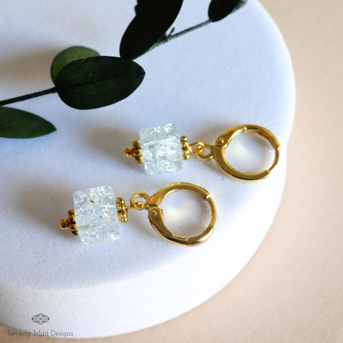 Gold Hoop Earrings, Light Blue Glass Bead Earrings, Minimalist Blue Dangle Earrings, Pastel jewelry, Sensitive Ear & Clip-On Options