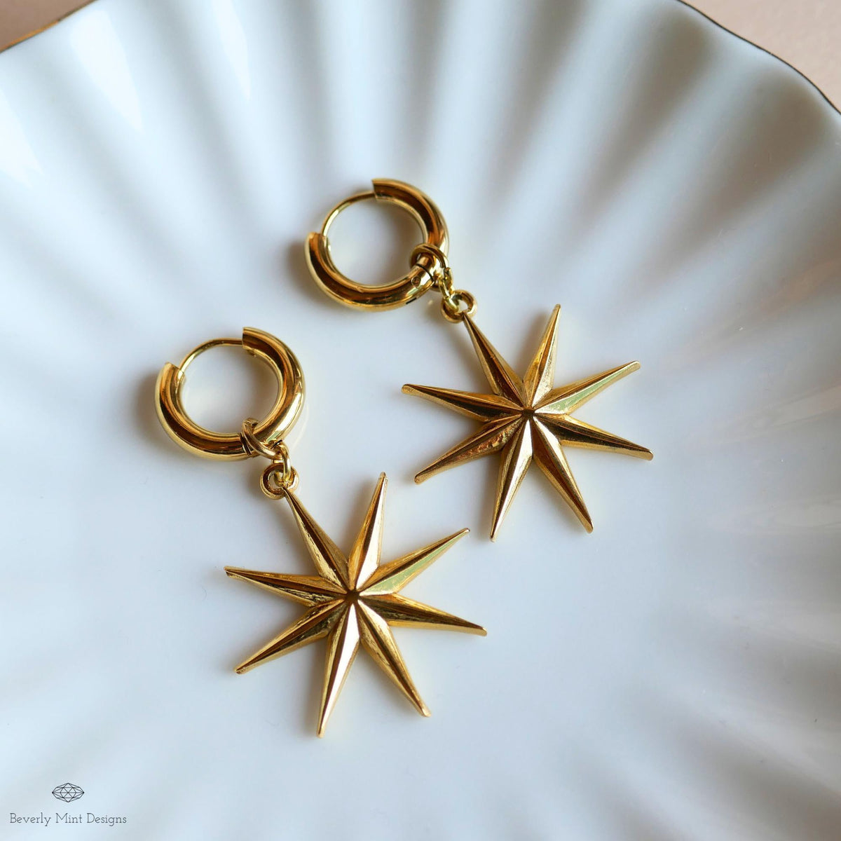 Gold Star Hoop Earrings, Statement Earrings, Boho Festival Jewelry, Astrology , Star Dangle Huggie Earrings