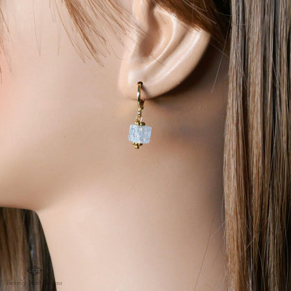 Gold Hoop Earrings, Light Blue Glass Bead Earrings, Minimalist Blue Dangle Earrings, Pastel jewelry, Sensitive Ear & Clip-On Options