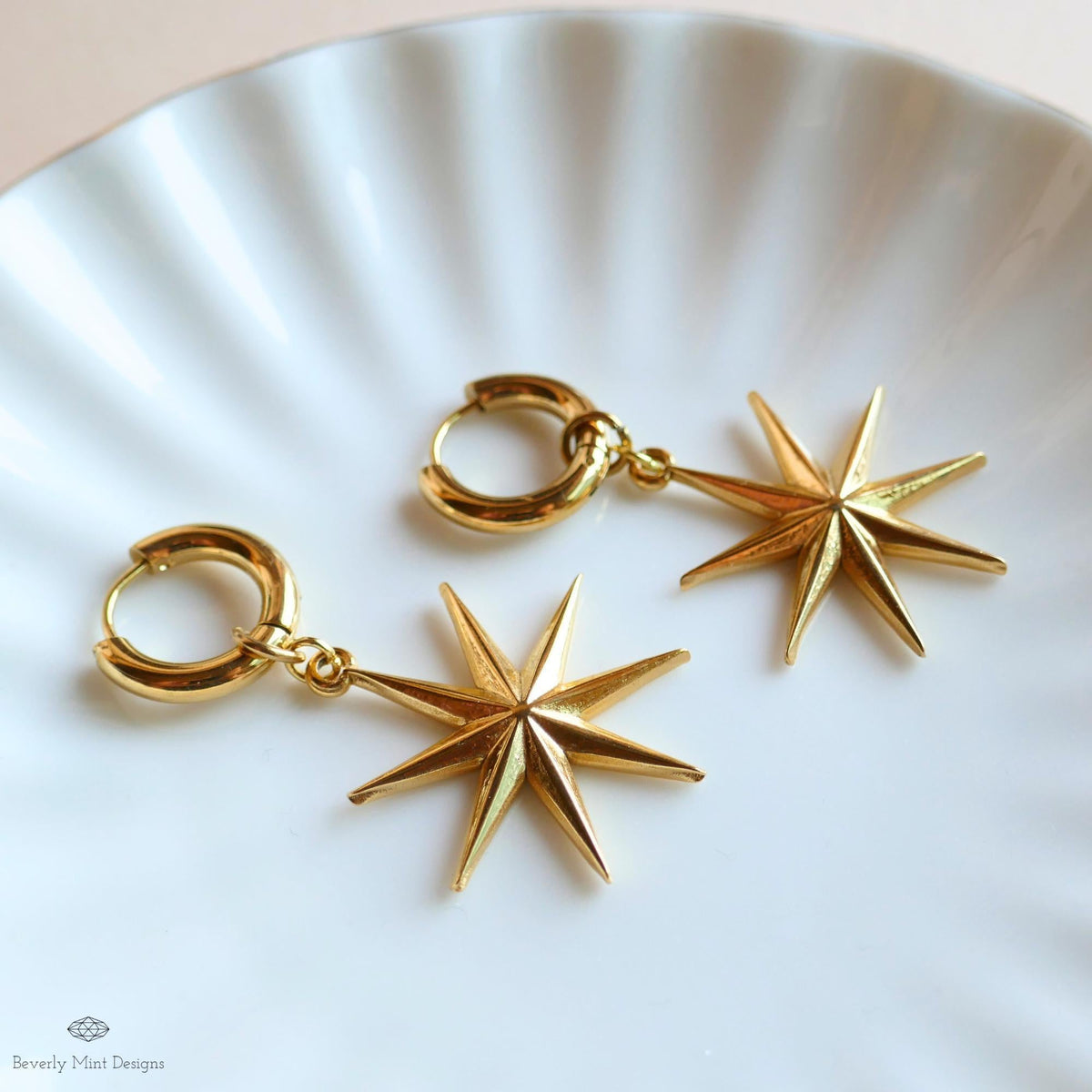 Gold Star Hoop Earrings, Statement Earrings, Boho Festival Jewelry, Astrology , Star Dangle Huggie Earrings