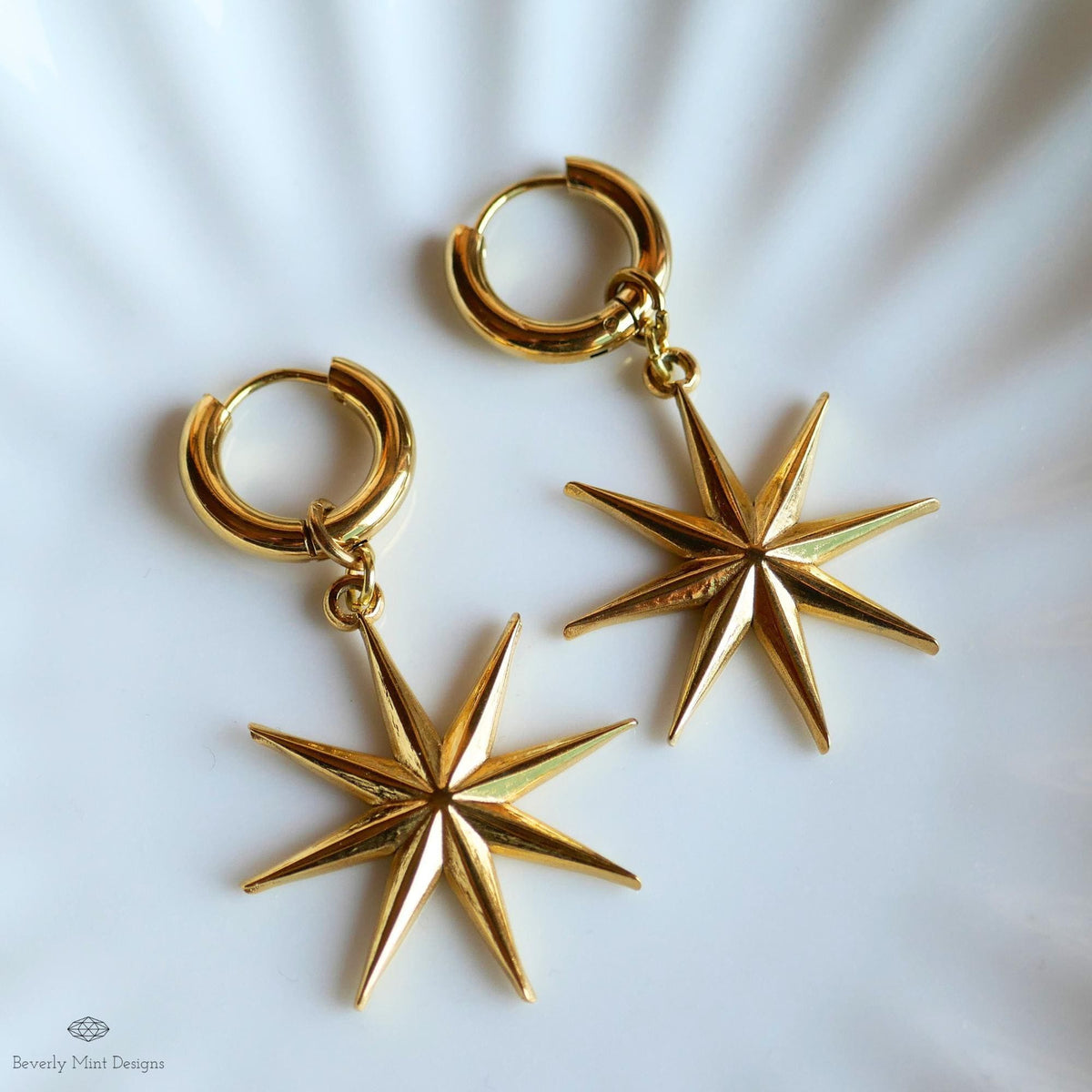 Gold Star Hoop Earrings, Statement Earrings, Boho Festival Jewelry, Astrology , Star Dangle Huggie Earrings