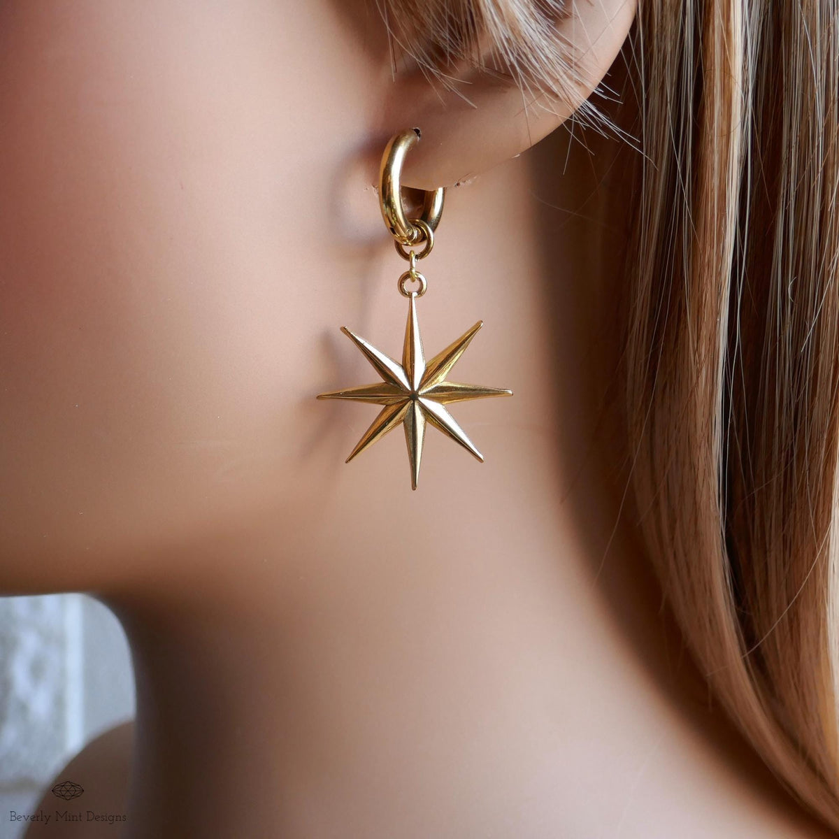 Gold Star Hoop Earrings, Statement Earrings, Boho Festival Jewelry, Astrology , Star Dangle Huggie Earrings
