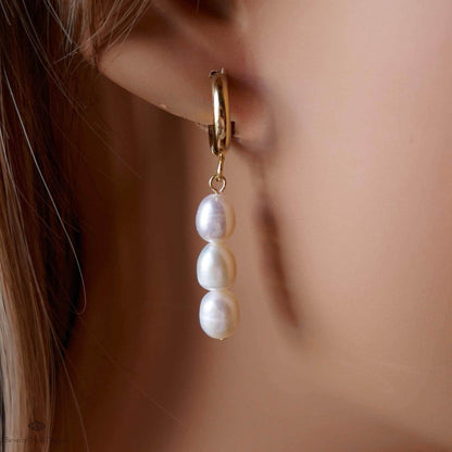 Gold Hoop Earrings with Freshwater Pearls Classic Pearl Drop Earrings Dangle Pearl Hoops Bridal Jewelry  Minimalist Style