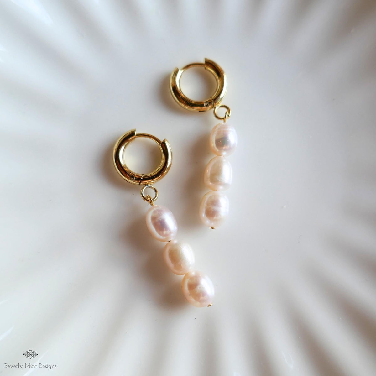 Gold Hoop Earrings with Freshwater Pearls Classic Pearl Drop Earrings Dangle Pearl Hoops Bridal Jewelry  Minimalist Style