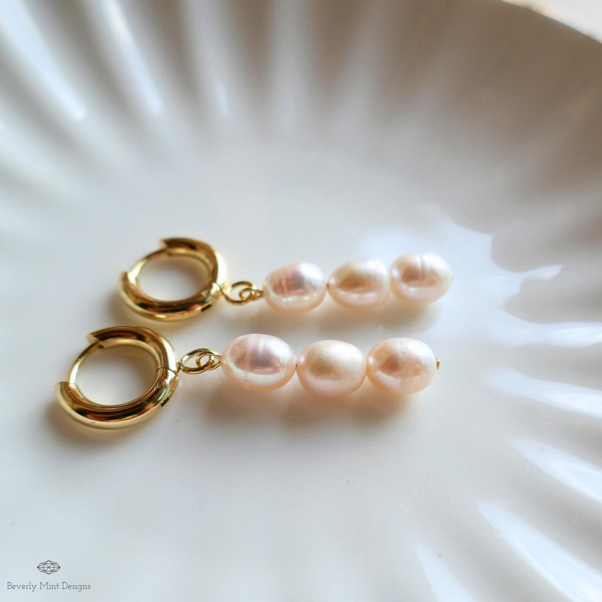 Gold Hoop Earrings with Freshwater Pearls Classic Pearl Drop Earrings Dangle Pearl Hoops Bridal Jewelry  Minimalist Style