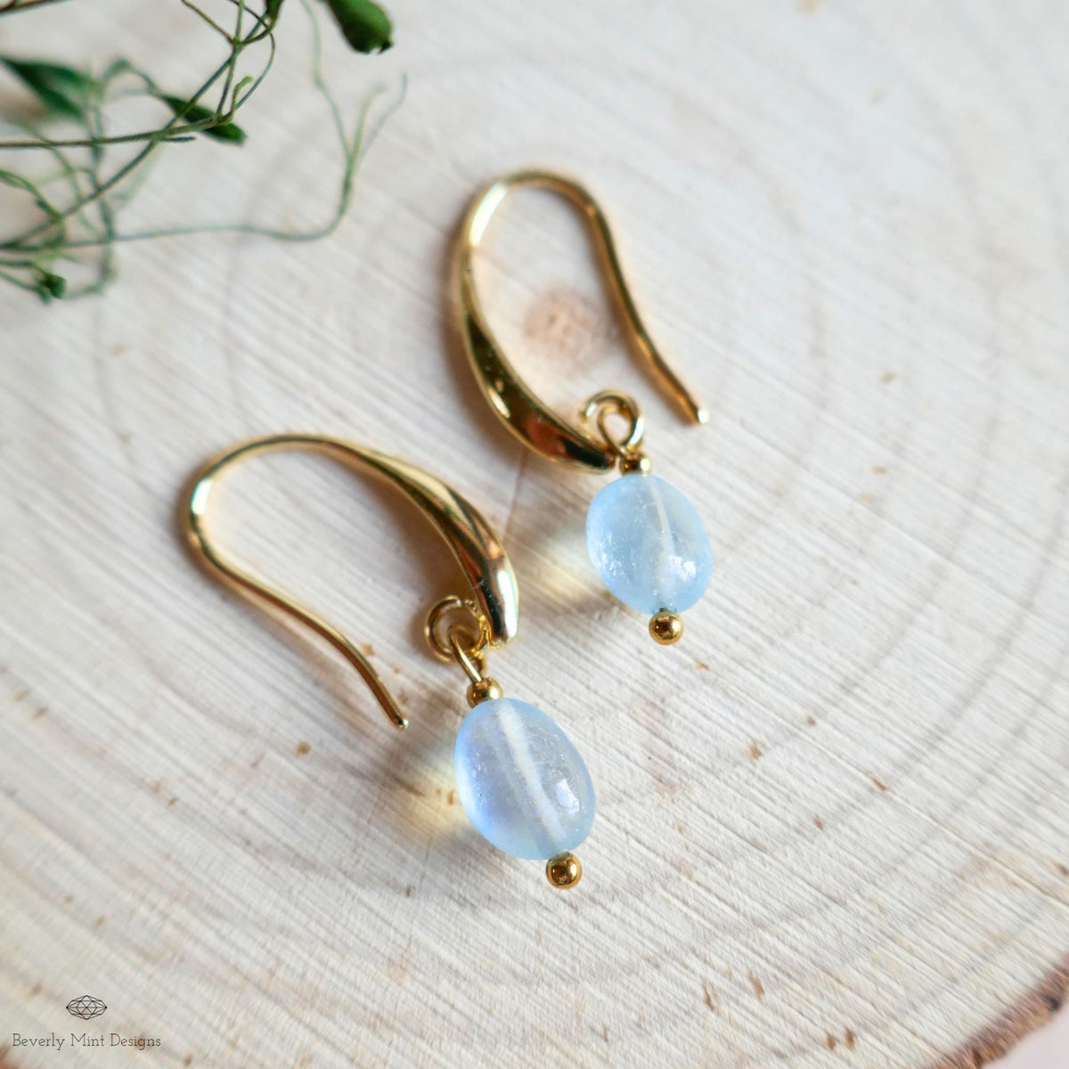 Aquamarine Dangle Earrings, Gold Drop Earrings, Minimalist Earrings, March Birthstone Jewelry, Sensitive Ear & Clip-On Options