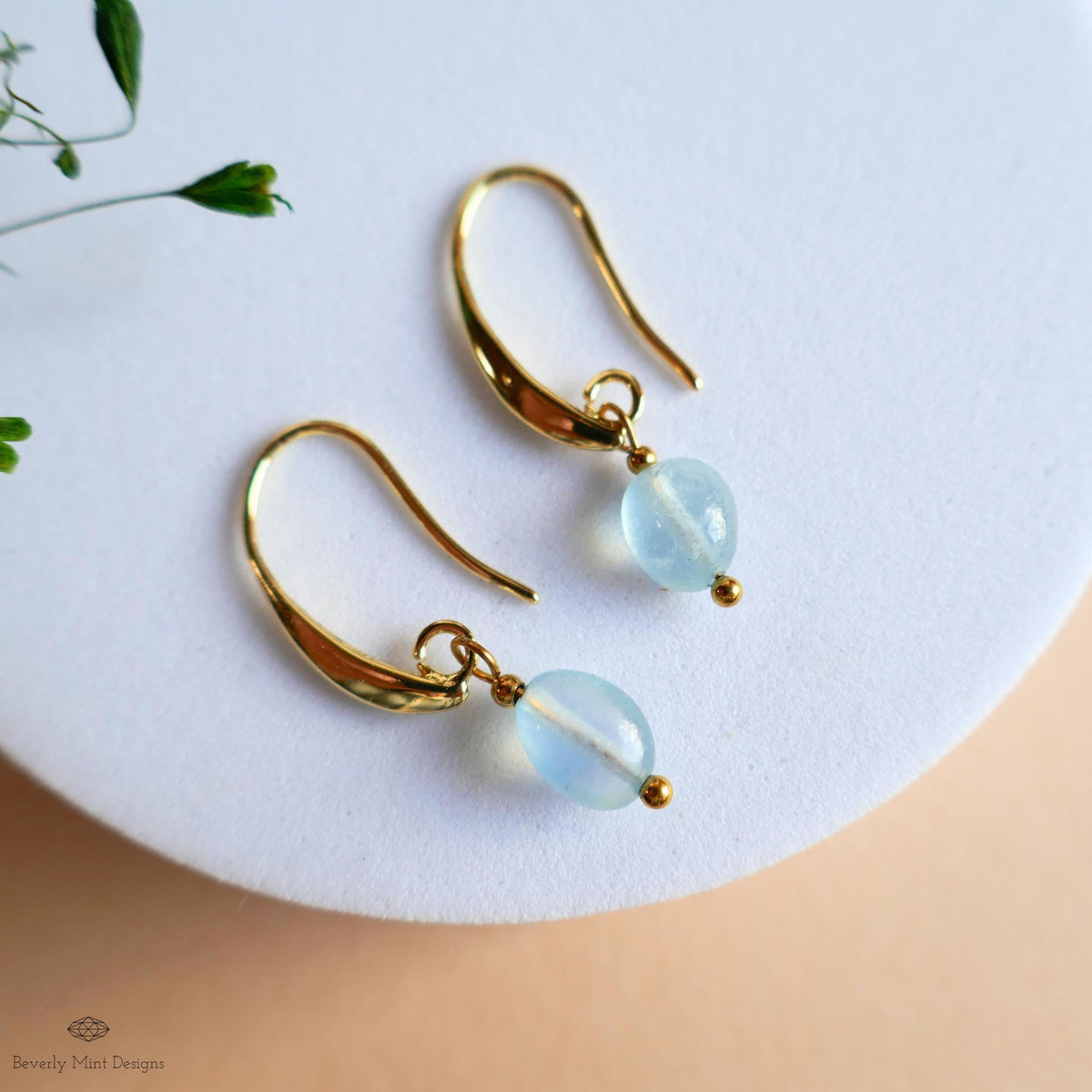 Aquamarine Dangle Earrings, Gold Drop Earrings, Minimalist Earrings, March Birthstone Jewelry, Sensitive Ear & Clip-On Options
