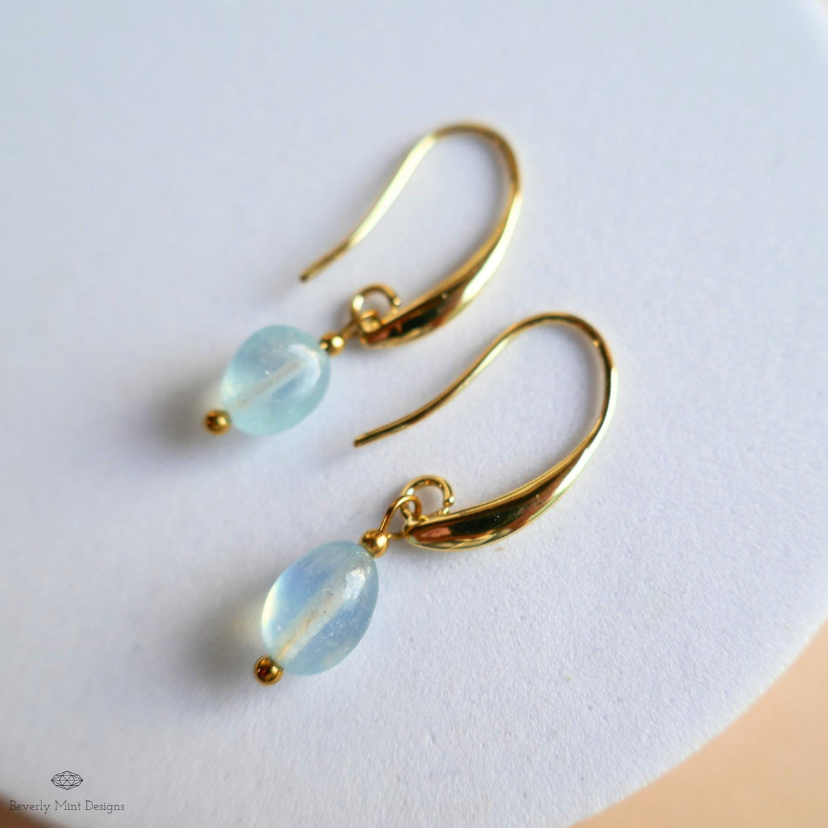 Aquamarine Dangle Earrings, Gold Drop Earrings, Minimalist Earrings, March Birthstone Jewelry, Sensitive Ear & Clip-On Options